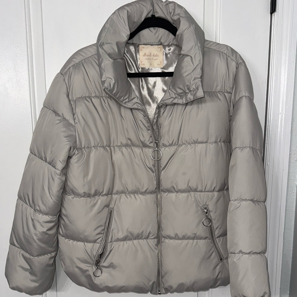Altar'd State Metallic Silver Puffer Jacket